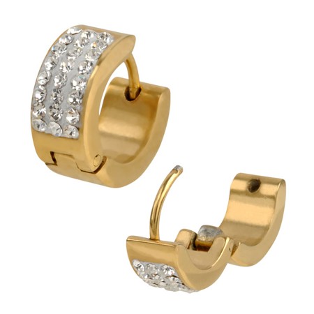 Goldplated Steel Huggies with Clear Bonded Crystals - Click Image to Close